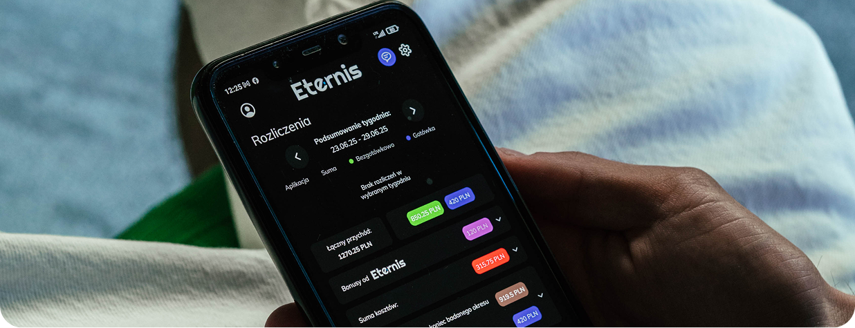 Eternis app on a phone — settlements and payouts
